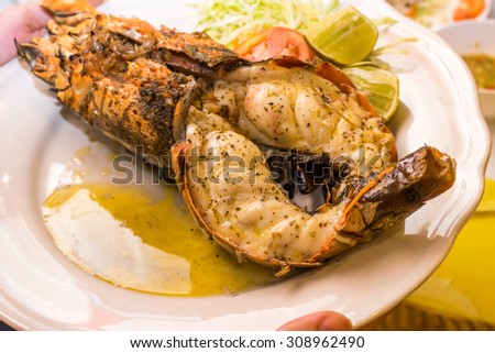 barbecue lobster in restaurant