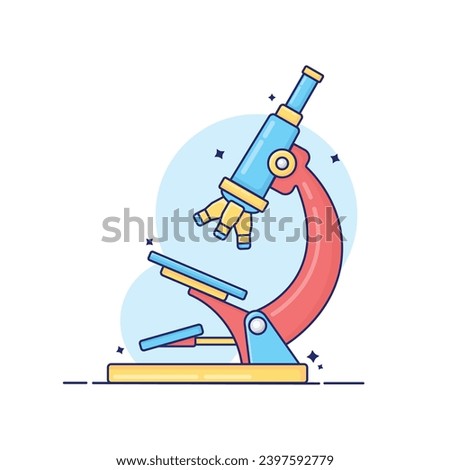 Cute cartoon microscope, flat carton design style, blue, red, and yellow color isolated by white, good for resource design, asset design, element design, children books