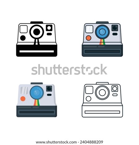 Polaroid Camera icon set, flat cartoon simple minimalist design style, isolated by white background