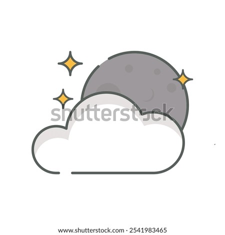 moon night cloudy weather icon linear style isolated white.