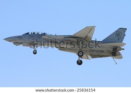 NELLIS AFB, NEVADA- NOVEMBER 14th :F14 Tomcat with wheels and landing hook down at the Aviation Nation airshow, November 14th, 2004,Nellis AFB, Las Vegas, Nevada,USA.
