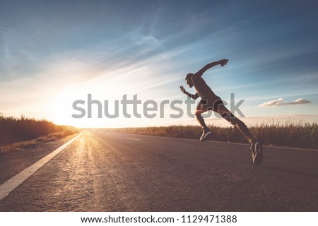 Similar – Image, Stock Photo Athlete runner feet running on treadmill closeup on shoe. Workout and diet concept.