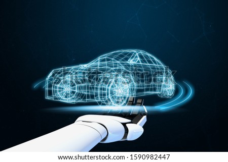 AI-Powered System Delivers Safer Vehicles.Autonomous self drive vehicle.various automotive sensing system.Car of the Future.3d rendering. Imagine de stoc © 