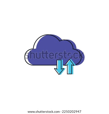Vector Flat Outline Violet Upload Cloud Storage Icon with Arrow Up and Down on White Background.