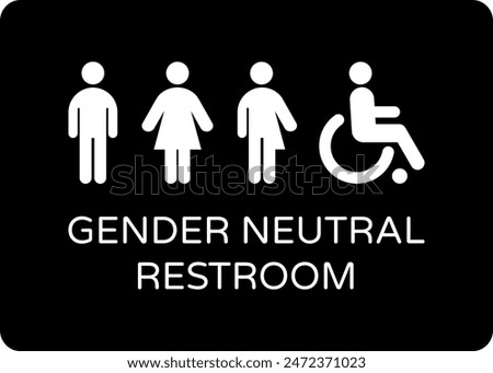 Gender neutral restroom sign. All gender neutral toilet icon. Vector flat solid pictogram on black background for web, mobile app, office, mall, restaurant.	