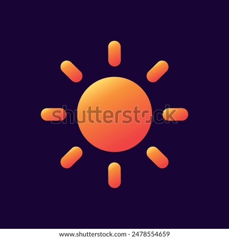 Sun Gradient Vector Flat Icon on Violet Background. Hot Weather, Heat, Climate, High Temperature, Day, Light Solid Sign.