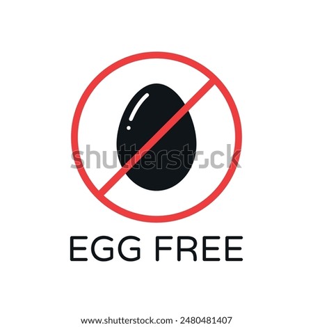 Egg Free Vector Flat Solid Icon Design on White Background. Organic Food Label Illustration. Modern Product Free Allergen and GMO Free Sign Silhouette for Web, Packaging.