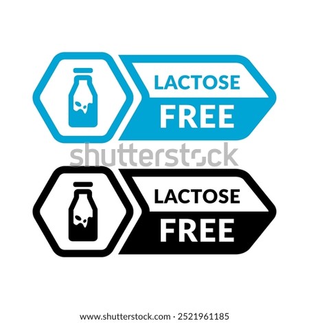 Lactose Free or Milk Free Vector Flat Icon Design on White Background. Allergen Free Circle Shape Symbol. Organic Food Label Illustration with Drop for Web, Packaging.