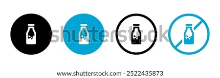 Lactose Free or Milk Free Vector Flat Icons Set Design on White Background. Allergen Free Circle Shape Symbols. Organic Food Label Illustrations with Drop for Web, Packaging.	