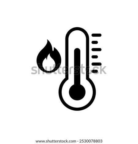 Vector Fire, High Temperature Icon Design on White Background. Hot Weather Black Flat Solid Sign for Web and Packaging Labels. 