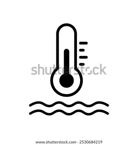 Vector Water Thermometer Flat Line Icon in on White Background. Water Temperature Indicator Sign for pool, sea water, temp conditioner system.	