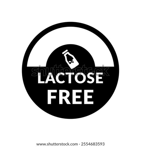 Lactose Free or Milk Free Vector Flat Icon Design on White Background. Allergen Free Circle Shape Symbol. Organic Food Label Illustration with Drop for Web, Packaging.