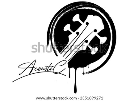 Acoustic guitar logo retro hipster, grunge icon of classical acoustic guitar. grunge music illustration for your design.