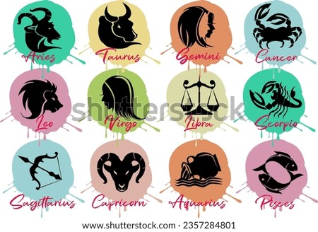 Set of zodiac signs icons. astrological theme set isolated on white background. Cute hand drawn trendy illustration. Vector illustration in cartoon simple style.