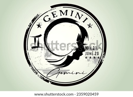astrologi Gemini element, Abstract grunge stamp with the Gemini symbol from the horoscope, Grunge Round zodiac sign Gemini