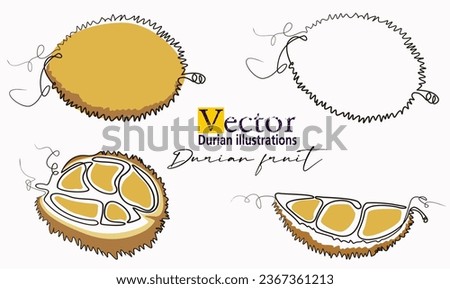 durian vector sketch, illustration of a split durian, continuous line drawing of durian Fruit, One single line tropical fruits concept with durian. Minimalism modern style for logo, icon, card or post