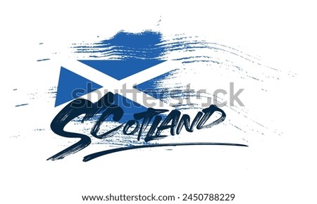 Flag of Scotland in rounded grunge brush stroke. Vector illustration. Scotland flag background from paint brushes, Brush stroke drawing of the Scotland flag, Scotland colorful brush strokes painted