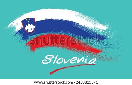 Flag of Republic of Slovenia. Slovenia's vector, Slovenia flag background from paint brushes, Brush stroke drawing of the Slovenia flag, Slovenia colorful brush strokes painted national flag icon eps8