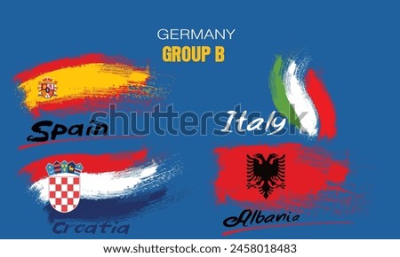 Participants of Group B of European football competition on sport background. painting the flag with brush strokes, group B of european football germany.eps8