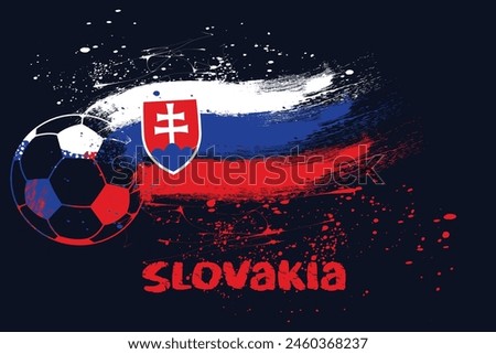 graphic design team Slovakia, Soccer ball on Slovakia flag background from paint brushes. abstract flag of Slovakia. flag of Slovakia made of brush strokes.eps8