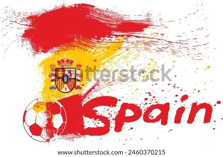 graphic design team Spain, Soccer ball on Spain flag background from paint brushes. Abstract flag of Spain. flag of Spain made of brush strokes.eps8