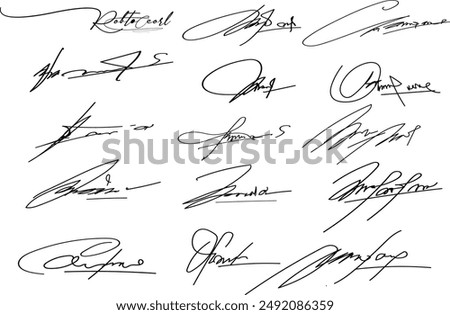 signature doodle, Hand written signature. Collection of vector signatures fictitious Autograph. Vector illustration set of hand drawn name imprint.eps8