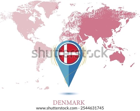 map with magnified DENMARK, map of my current position, map pointer icon isolated on white background DENMARK state flag. map vector illustration,  pin DENMARK flag.eps