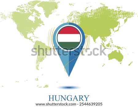 map with magnified HUNGARY, map of my current position, map pointer icon isolated on white background HUNGARY state flag. map vector illustration, pin HUNGARY flag.eps