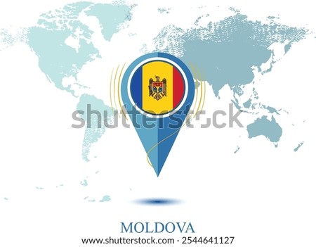 map with magnified MOLDOVA, map of my current position, map pointer icon isolated on white background MOLDOVA state flag. vector illustration, Map pin MOLDOVA flag.eps