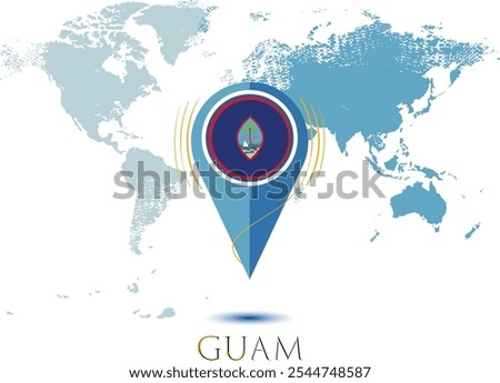 map with magnified GUAM, map of my current position, map pointer icon isolated on white background GUAM state flag. vector illustration, Map pin GUAM flag..eps8