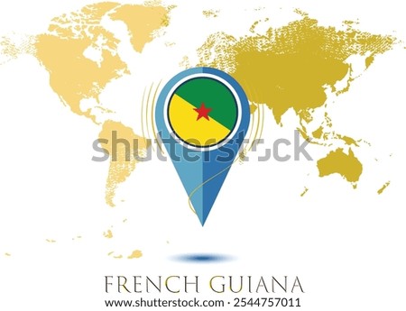 map with magnified FRENCH GUIANA , map of my current position,  map vector illustration . FRENCH GUIANA state flag. pin FRENCH GUIANA flag vector, map pointer icon isolated on white background.eps