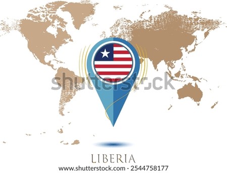 map with magnified LIBERIA, map of my current position, map pointer icon isolated on white background LIBERIA state flag. vector illustration, Map pin LIBERIA flag..eps