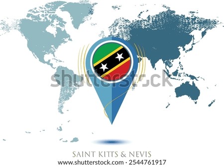 map with magnified north SAINT KITTS and NEVIS , map pointer icon isolated on white background SAINT KITTS and NEVIS state flag. map vector illustration, Map pin SAINT KITTS and NEVIS flag..eps8