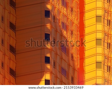 3D rendering of a very modern upscale Yellow building, Abstract 3D constructions on red and haze Futuristic, 3D Rendering illustration.
 Foto d'archivio © 