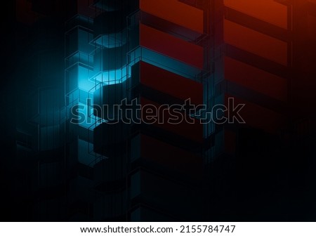 
3D rendering of a very modern upscale Black building, Abstract 3D constructions on Cyan and orange haze Futuristic, 3D Rendering illustration.


 Foto d'archivio © 
