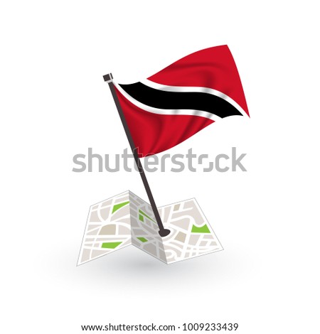 Map with flag of Trinidad & Tobago isolated on white. National flag for country of Trinidad & Tobago isolated, banner for your web site design logo, app, UI. check in. map Vector illustration, EPS10.