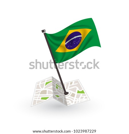 Map with flag of Brazil isolated on white. National flag for country of Brazil isolated, banner for your web site design logo, app, UI. check in. map Vector illustration, EPS10.