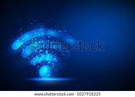 wireless of glowing particles with flares and flashes , polygonal , technology , networking , abstract digital hi tech technology innovation concept vector background