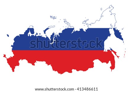 Map of Russian Federation with national flag isolated on white background