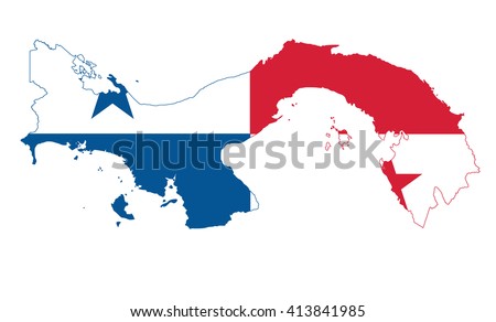 High resolution Panama map with country flag. Flag of the Panama overlaid on detailed outline map isolated on white background