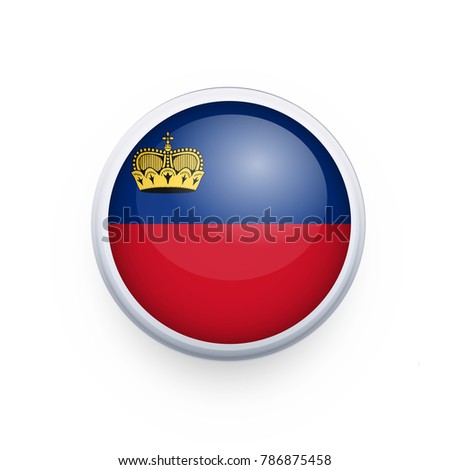 Flag of Liechtenstein as round glossy icon. Button with Liechtenstein flag. National flag for country of Liechtenstein isolated, banner vector illustration. Vector illustration eps10.