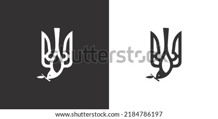 Logo concept of the Ukrainian coat of arms with a bird. Ukrainian coat of arms and dove of peace. Emblem of Ukrainian symbols