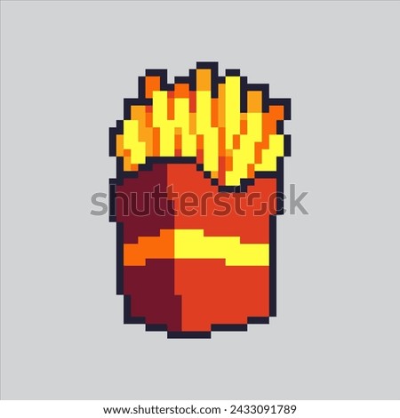 Pixel art illustration French Fries. Pixelated Potato Fries. Potato French Fries pixelated
for the pixel art game and icon for website and video game. old school retro.