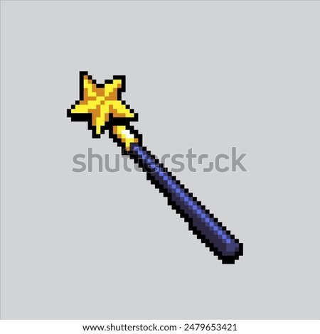 Pixel art illustration Magic Wand. Pixelated Magic Wand. Magical Wand Staff pixelated for the pixel art game and icon for website and video game. old school retro.