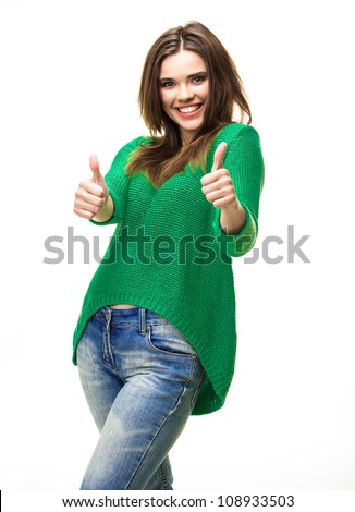 Young happy woman  portrait . isolated on white background