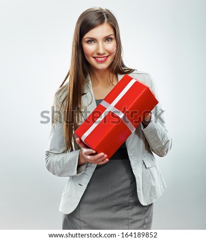 Business woman gift. White background isolated