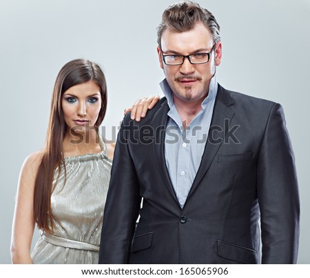 Business couple. Isolated. Man, woman team.