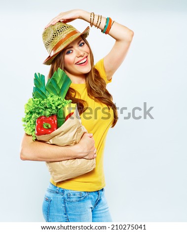 beautiful woman with green food. vegan lifestyle portrait .