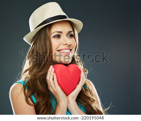 smiling woman face portrait with heart . valentine day concept .