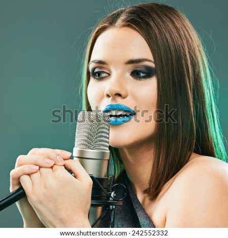 Music woman. Model singer. Beauty portrait. Long hair.